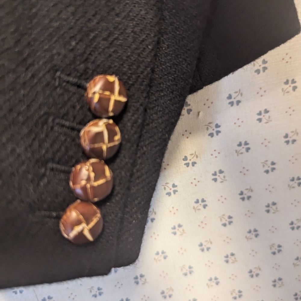 🖤 J.Crew black wool blazer jacket leather 3 buttons lining skulls preppy goth - Picture 5 of 13